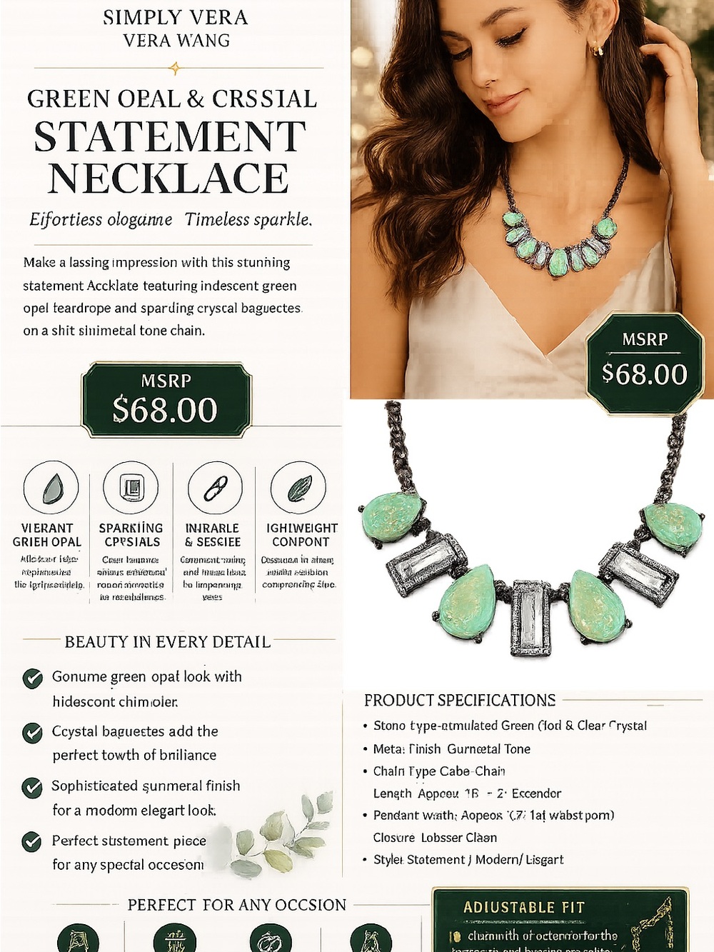 Simply Vera Vera Wang Iridescent Green Teardrop Statement Necklace